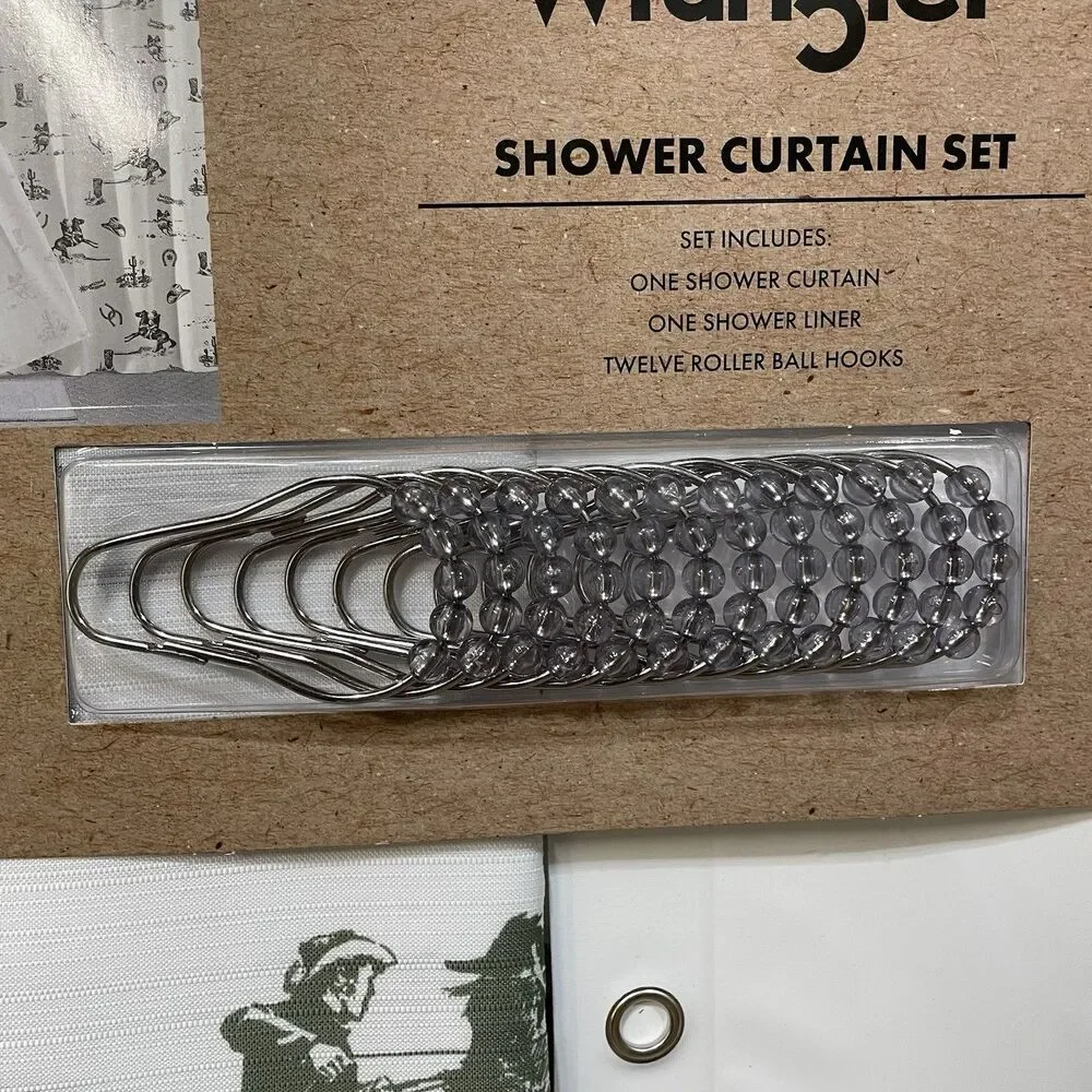 Wrangler Shower Curtain Set 14pc Desert Horse Cactus White Green Cowboy Boot New